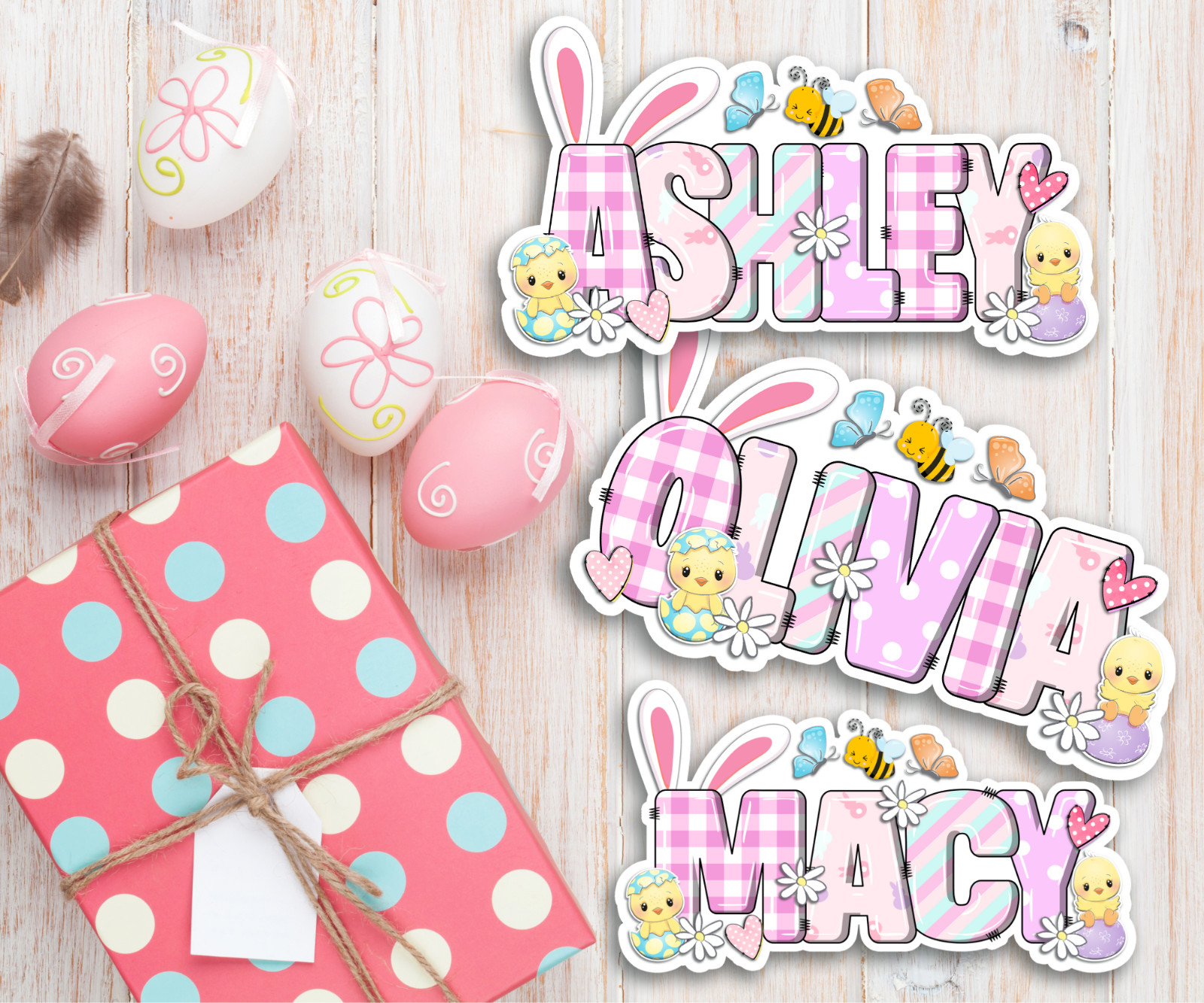 Personalized Easter Bunny Name Sticker, Cute Spring Vinyl Decal, Basket Tag Gift