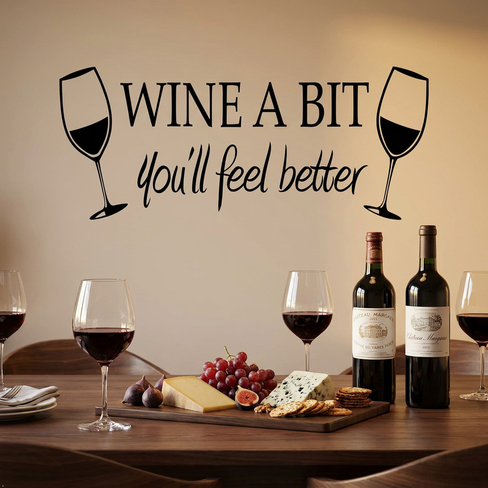WINE A BIT Quote Letter Wall Sticker Decal Home Arts Kitchen Decoration decor
