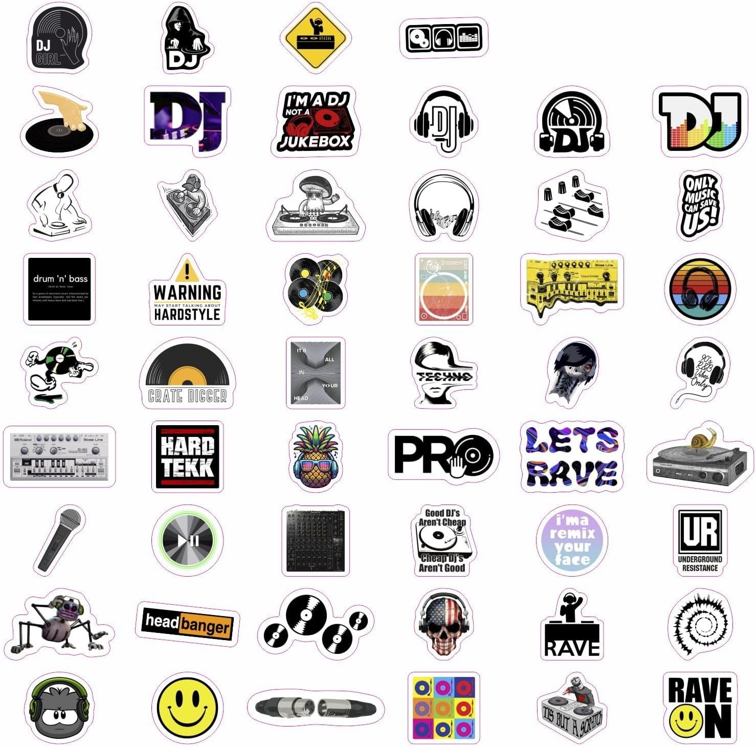 BulbaCraft 100Pcs DJ Stickers for Water Bottle and Laptop – DJ Party Favors a