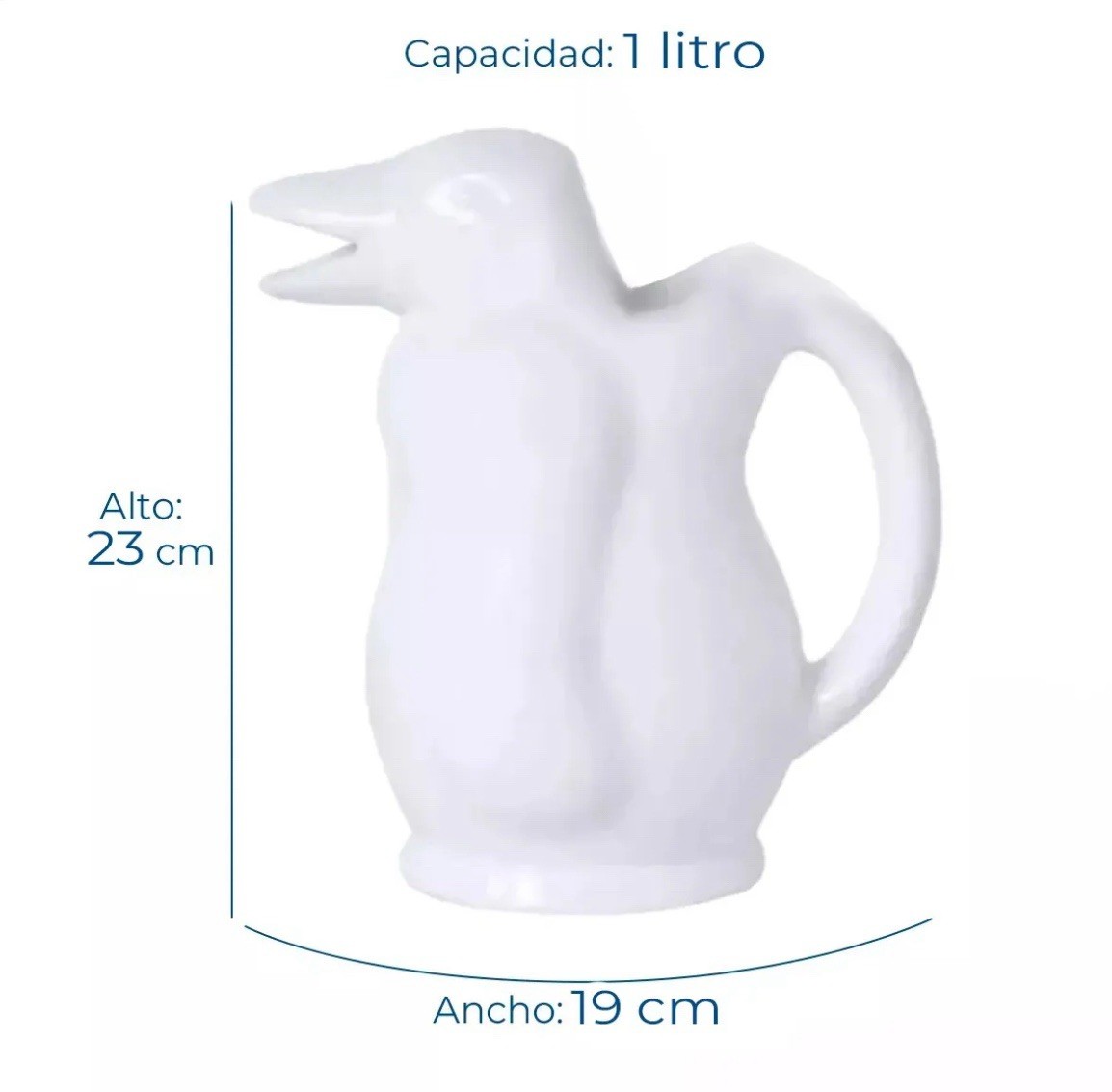 Jarra Pingüino Vino Cerámica Blanca 1 Litro Wine Ceramic Argentina
