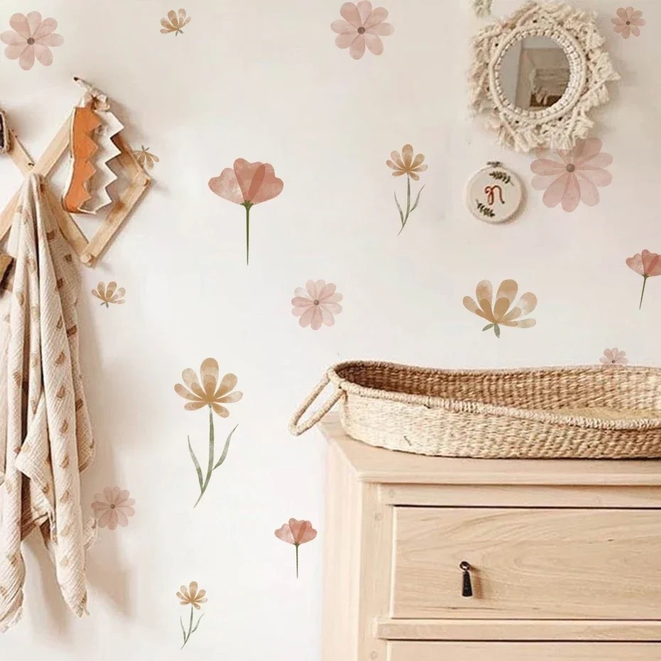 Boho Watercolor Flower Wall Stickers Removable Decals Bedroom Back to School