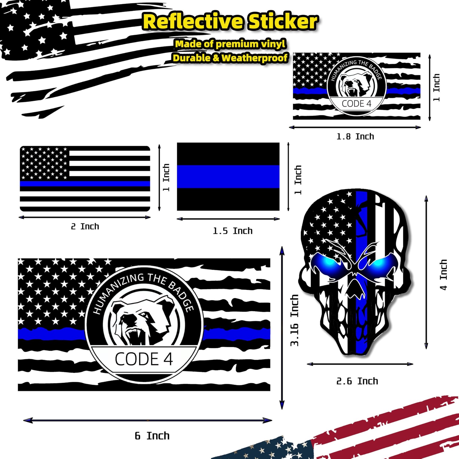 Code 4 Sticker Police, Thin Blue Line Sticker, Police Support Stickers – Amer…