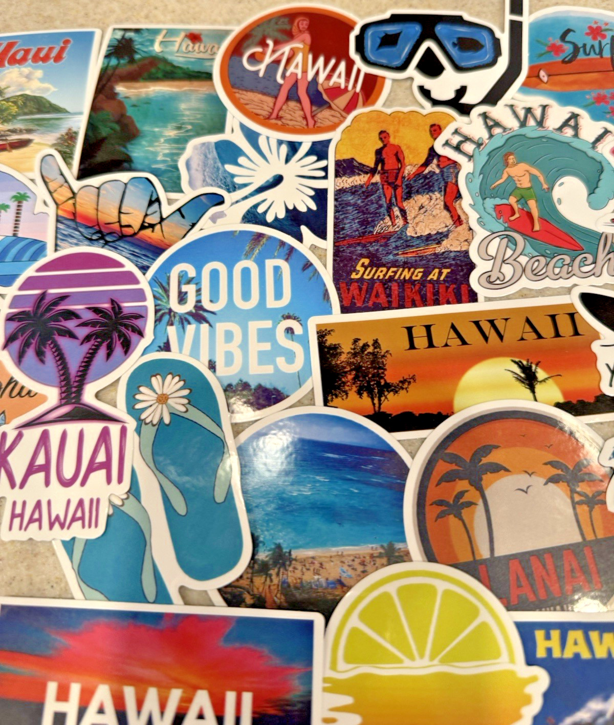 Hawaii, Surfing, Summer, Travel Stickers/Decals, NEW, Pick Your Pack of 50or100