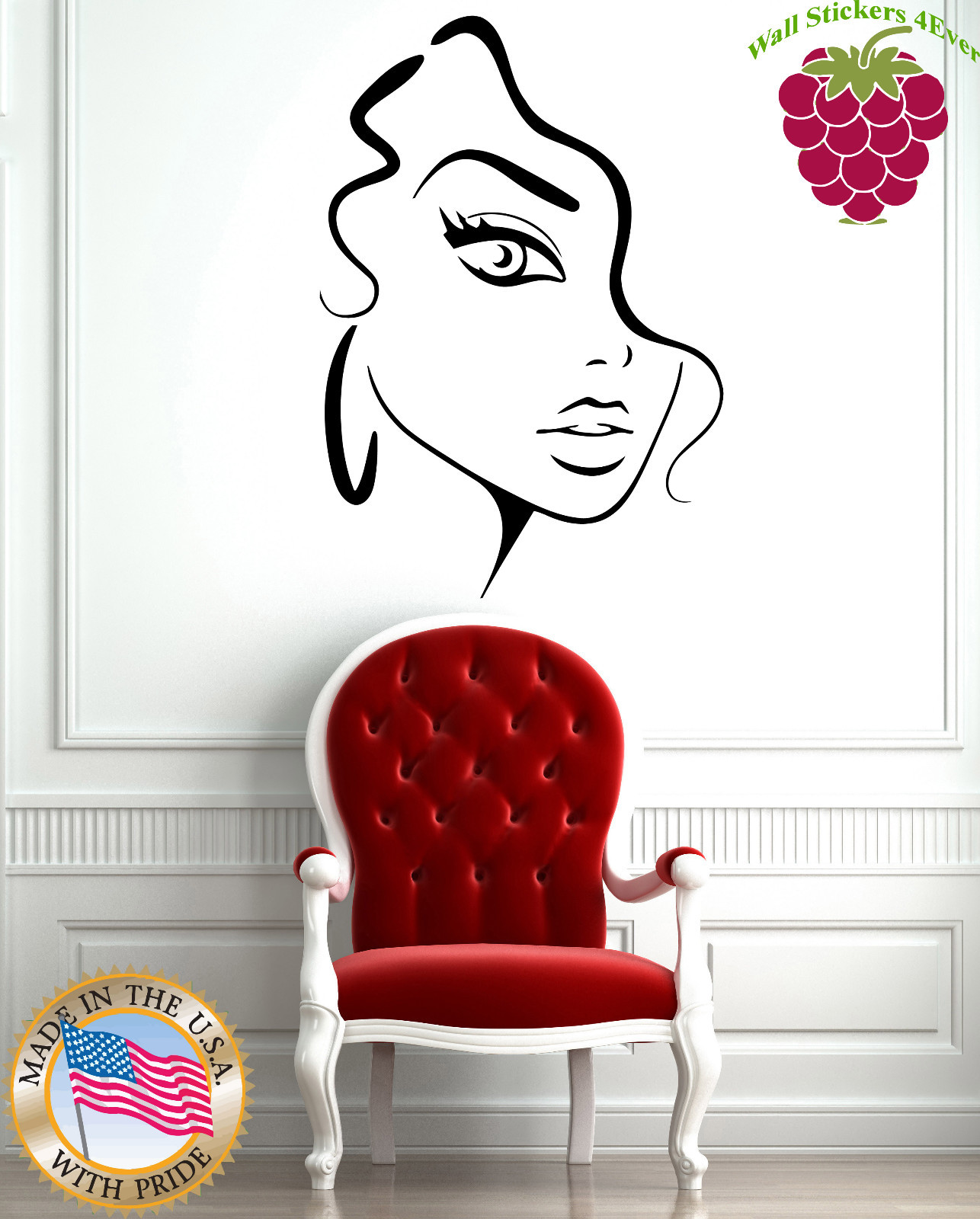 Wall Stickers Vinyl Decal Sexy Girl Face Portrait Full Lips Earings (EM570)