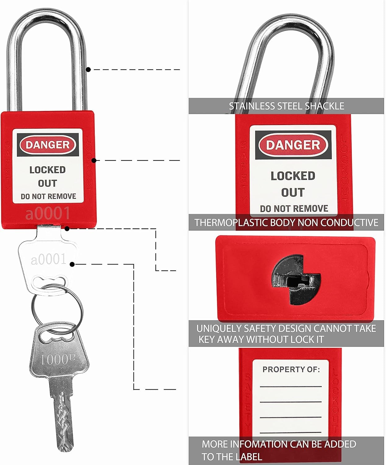 Lockout Tagout Lock 5pcs Set Loto Product Safe Padlocks for Lock Out Tag Out Sta