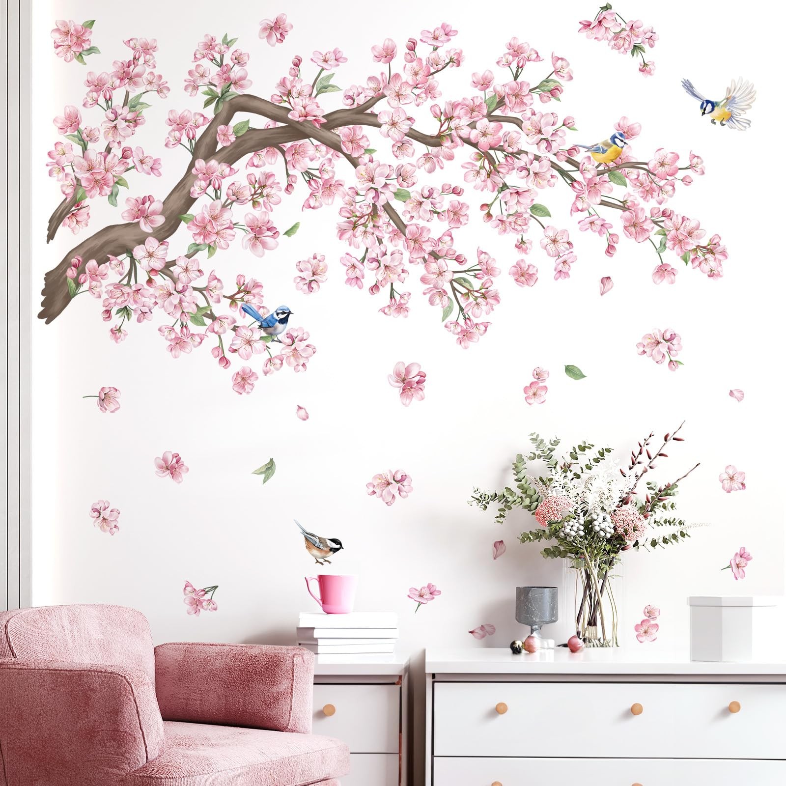 Cherry Blossom Tree Branch Wall Stickers Pink Flower Floral Mural Decor PC