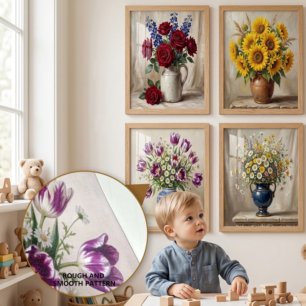 Floral Theme Art Prints 4pcs Sunflower Tulip Wildflower 8.26 x 11.81 in