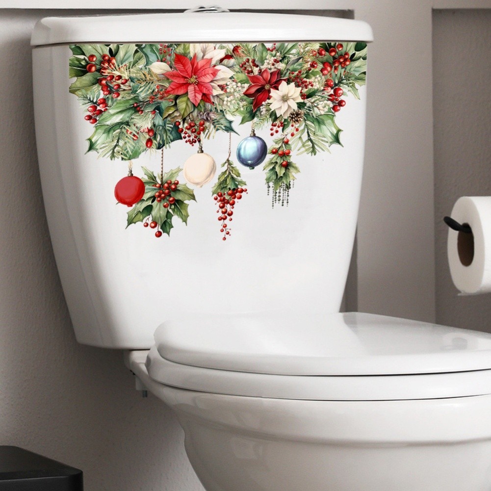 Christmas Toilet Lid and Tank Decals Waterproof Self Stickers Set of 6