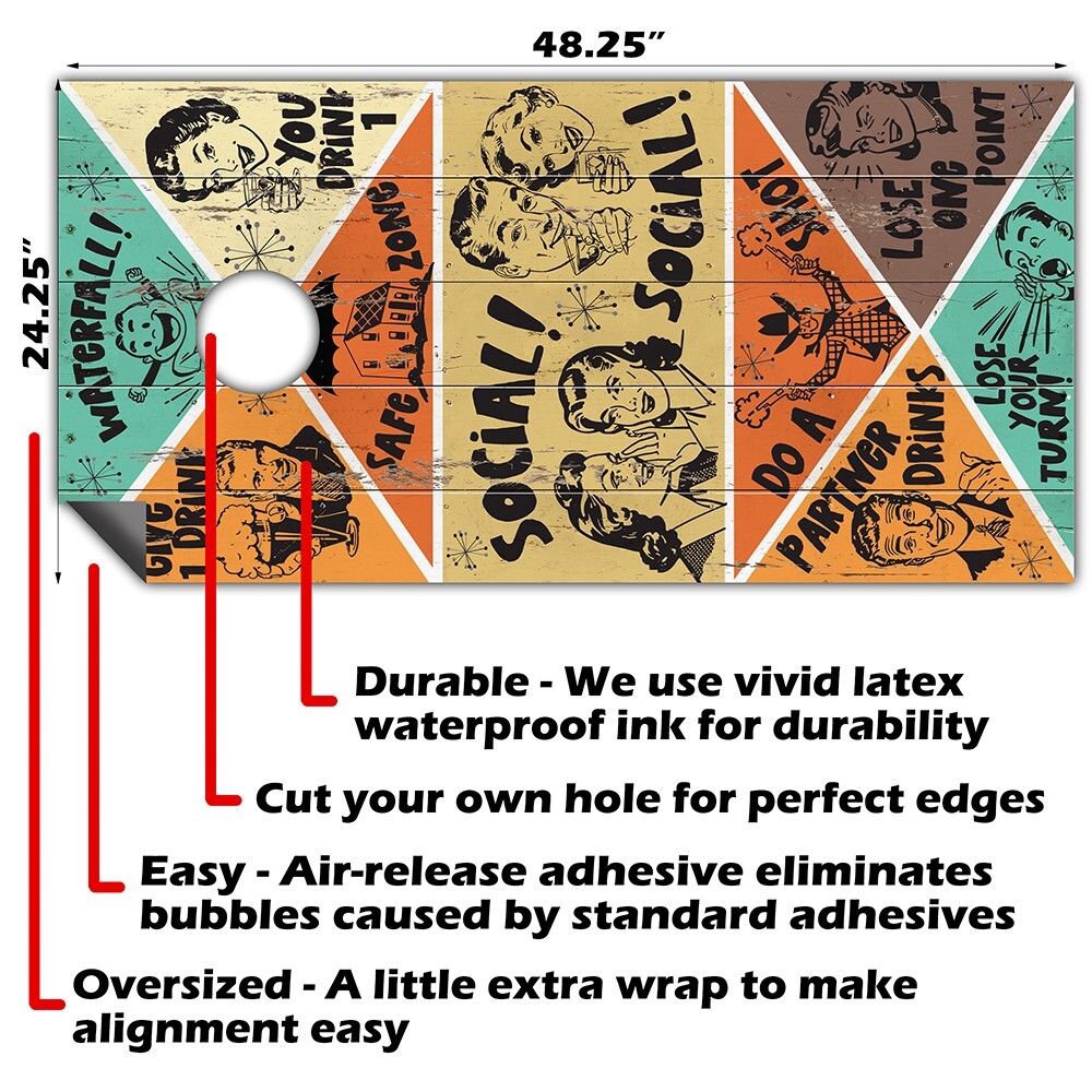 Drinking Game Retro Vintage Vibe Cornhole Board Wraps and Decals Vinyl Sticker