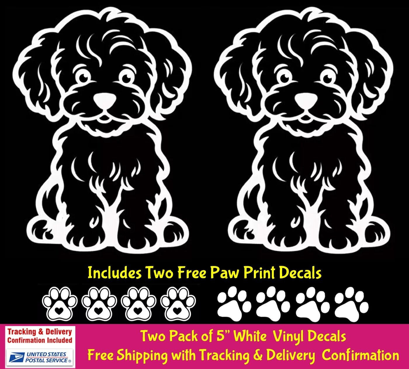 Poodle Two 5" White Vinyl Decals Car Truck Window Laptop Tablet Notebook