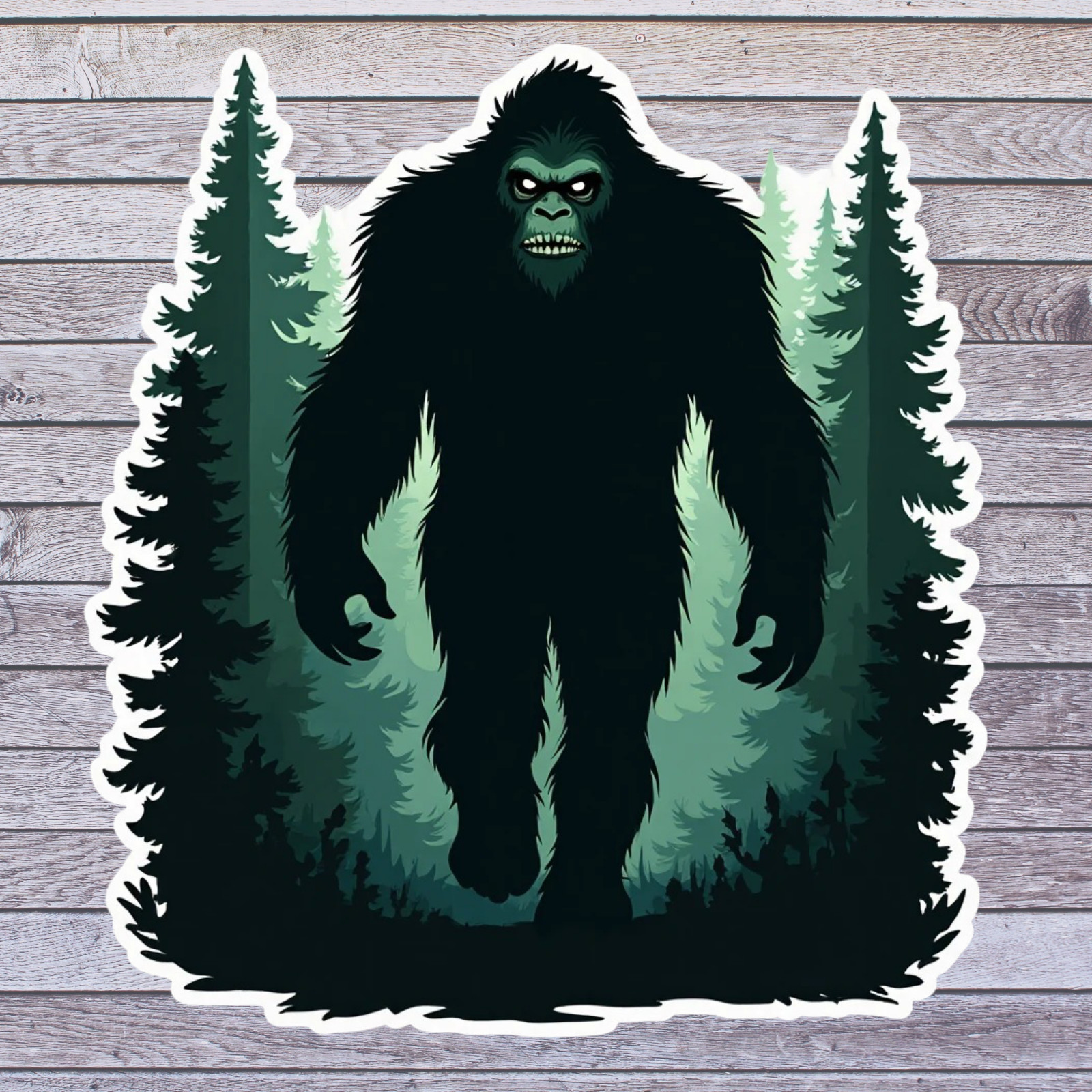 Bigfoot sticker vinyl decal green blue angry cryptid horror dark woods