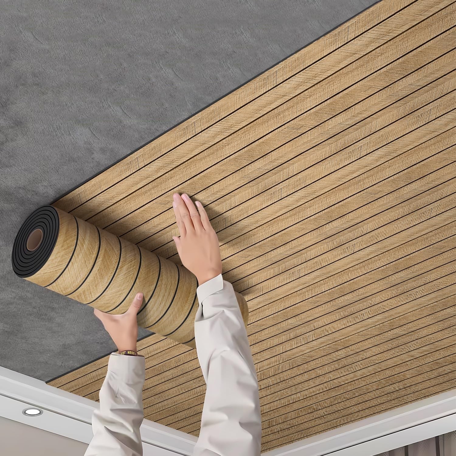 Wood Grain Slat 3D Wall Panel -15.75"x118"Soundproof Self-Adhesive Wall Stick…