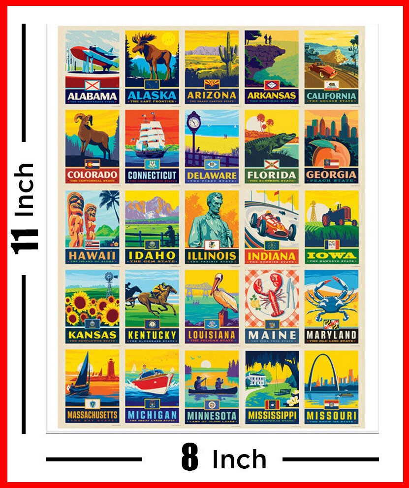 50 States US Travel Stickers Map Magnets