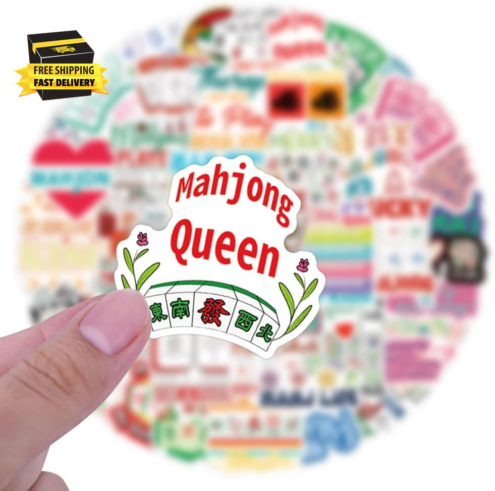 55PCS Funny Mahjong Stickers,Vinyl Waterproof Aesthetic Sticker Packs,Cute Mahjo
