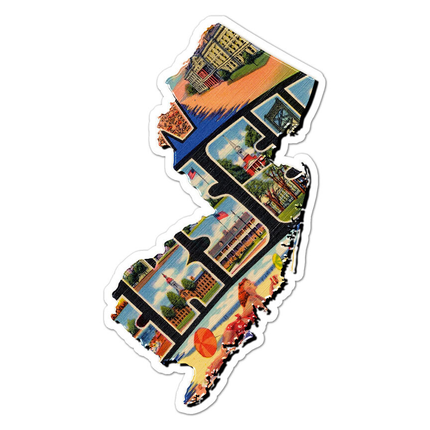 Vintage New Jersey Map, Vinyl Decal Sticker, Indoor Outdoor, 3 Sizes, #8877