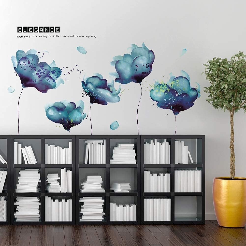 Removeable 3D Blue Dream Flower Wall Stickers DIY Home Wall Decoration Art Decor