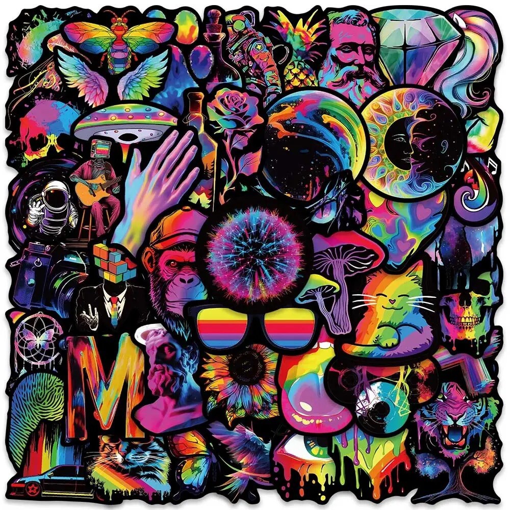 Rainbow Tie Dye Stickers 50pk Trippie Hippie Graphics Stickers Random Mixed