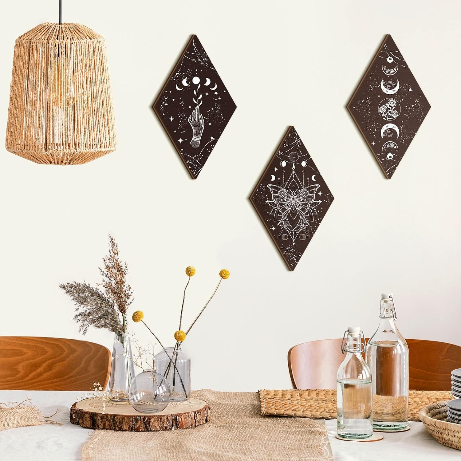 Unique Butterfly & Moon Phase Wall Decor – 3-Piece Rustic Art Set for Any Room