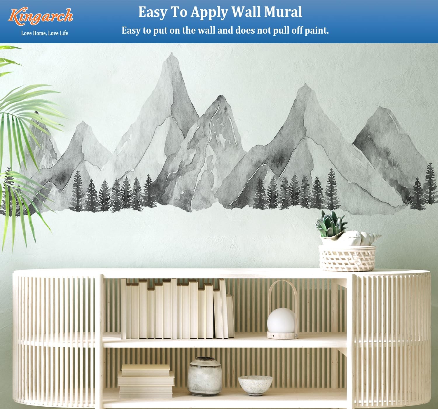 Large Mountain Wall Decals, Gray Pine Tree Peel and Stick Vinyl Wall Stickers…