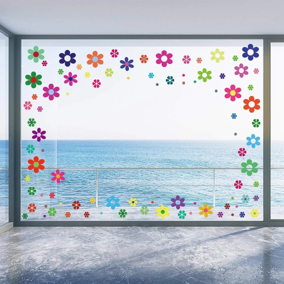 Zonon 96 Pieces Flower Car Decals Window Clings 60s 70s Hippie Multicolored