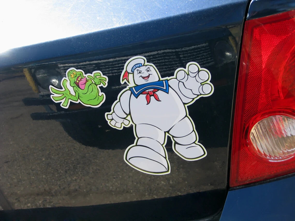 Stay Puft & Slimer Vinyl Sticker Set Skateboard Decal Real Ghostbusters Cartoon