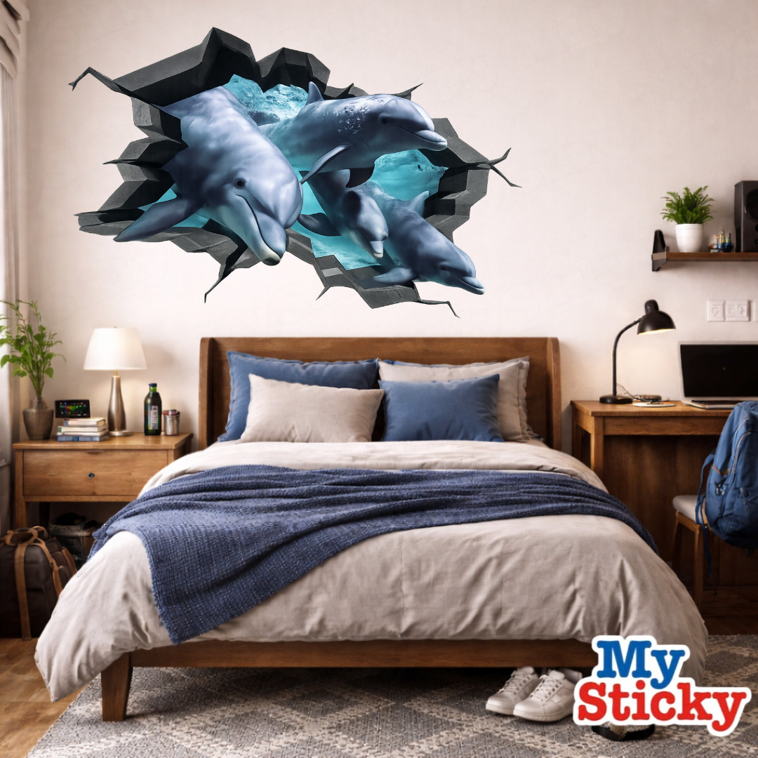 3D Pop Art Dolphin Wall Decal MySticky Ocean Breakthrough Marine Decor Sticker