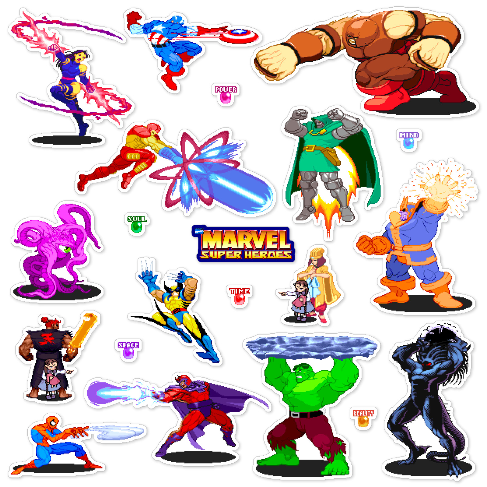 Marvel Super Heroes Stickers Arcade Game Pixel Art 21 Sticker Pack