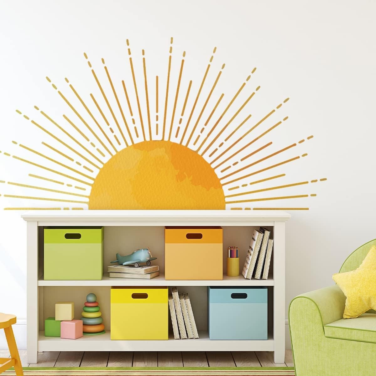 43.3 x 22.2 Inch Large Boho Half Sun Wall Decals Removable Sunshine Wall Stic…