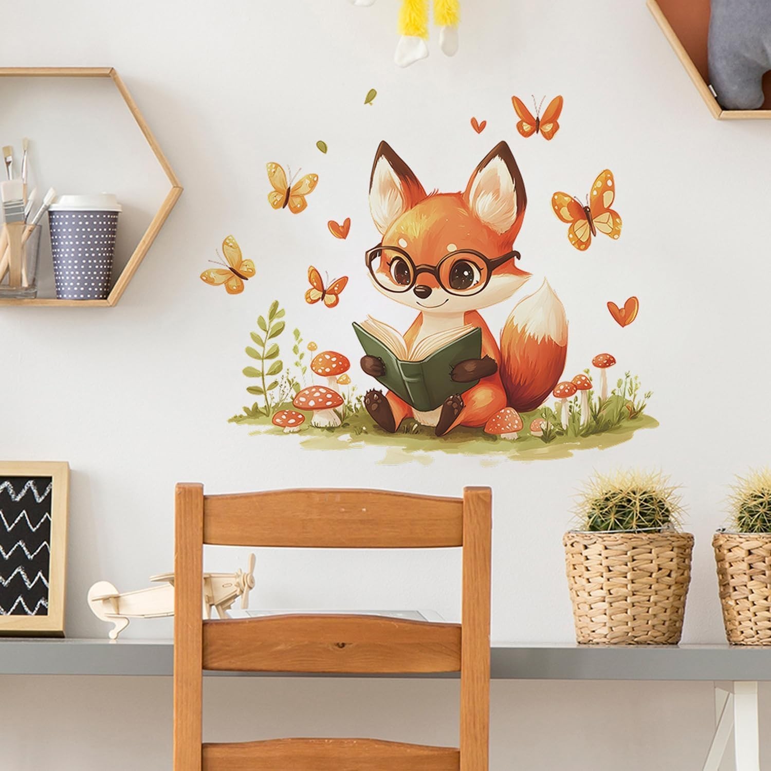 Woodland Fox Kids Wall Decal Nursery Decor with Butterflies Mushrooms 11.8 x …