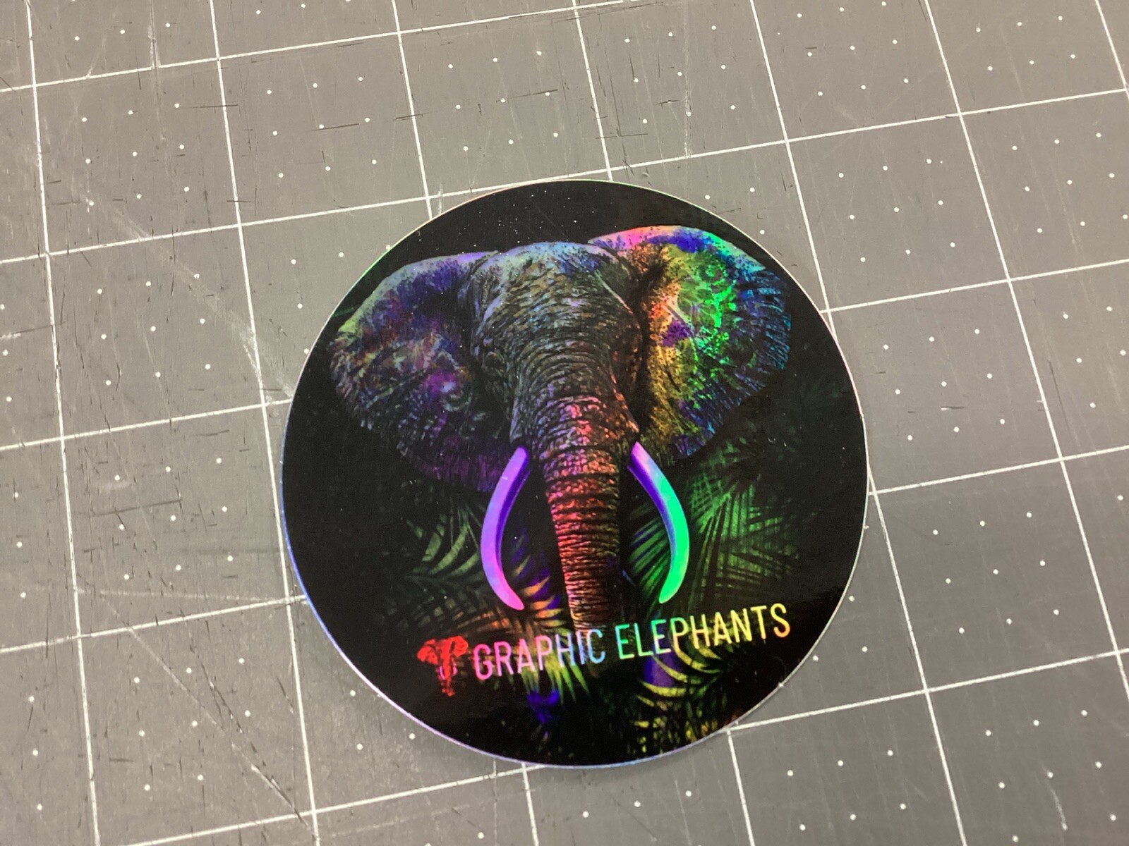 Graphic Elephants Vinyl Sticker 3” Holographic Screen Print Psychedelic Color￼