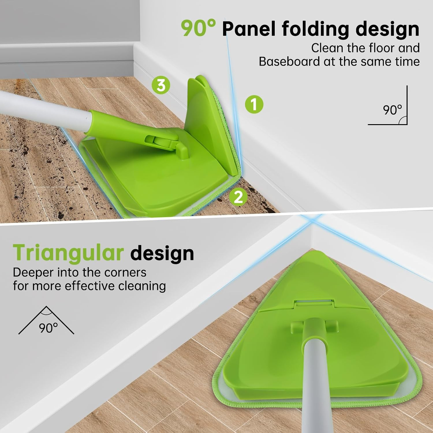 Wall & Baseboard Cleaner Mop Tool with 82" Long Handle, 360 Degree Rotating 3-I