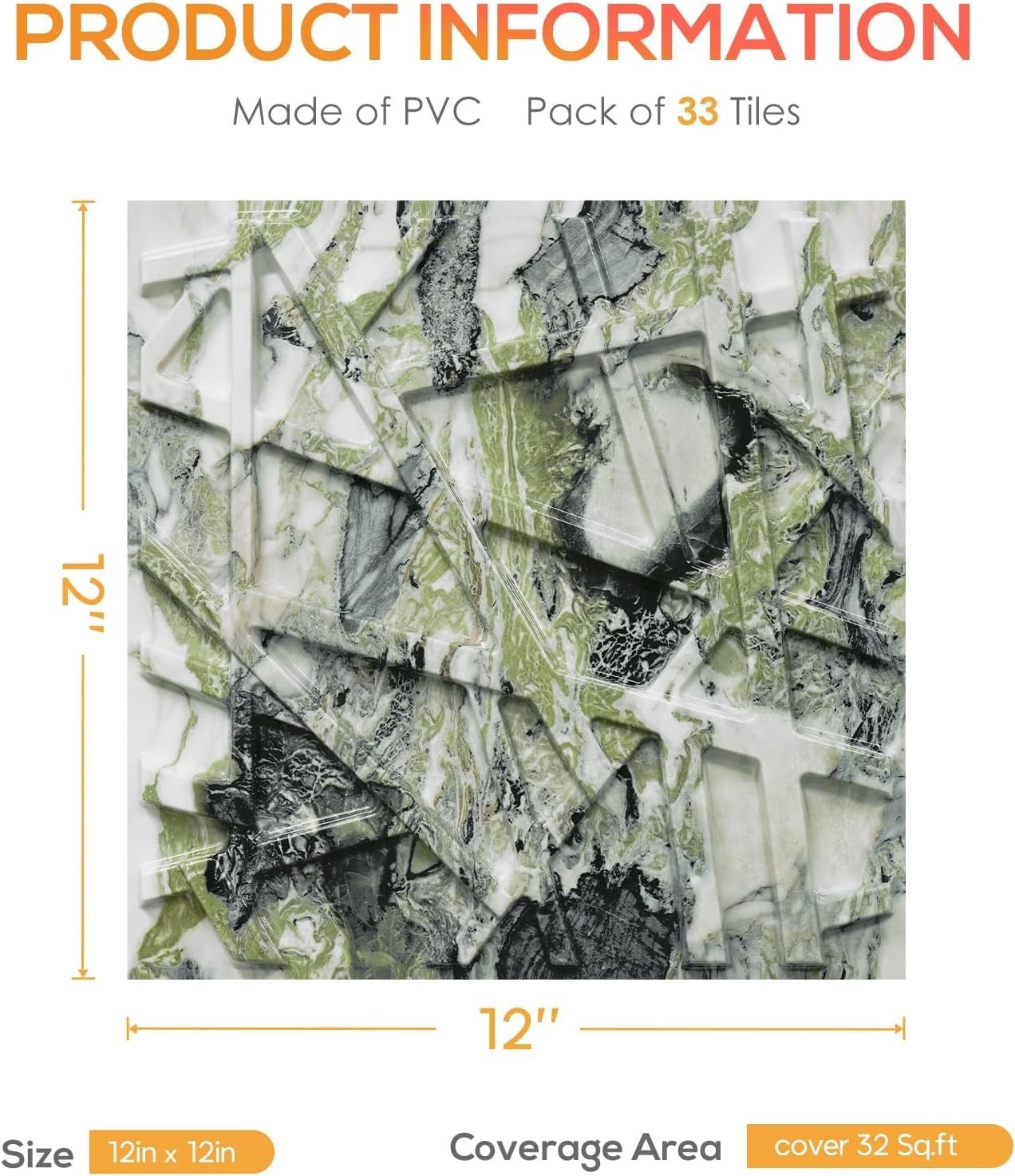 Transform Your Space with 33 Decorative 3D Wall Panels, 12"x12" Marble Style
