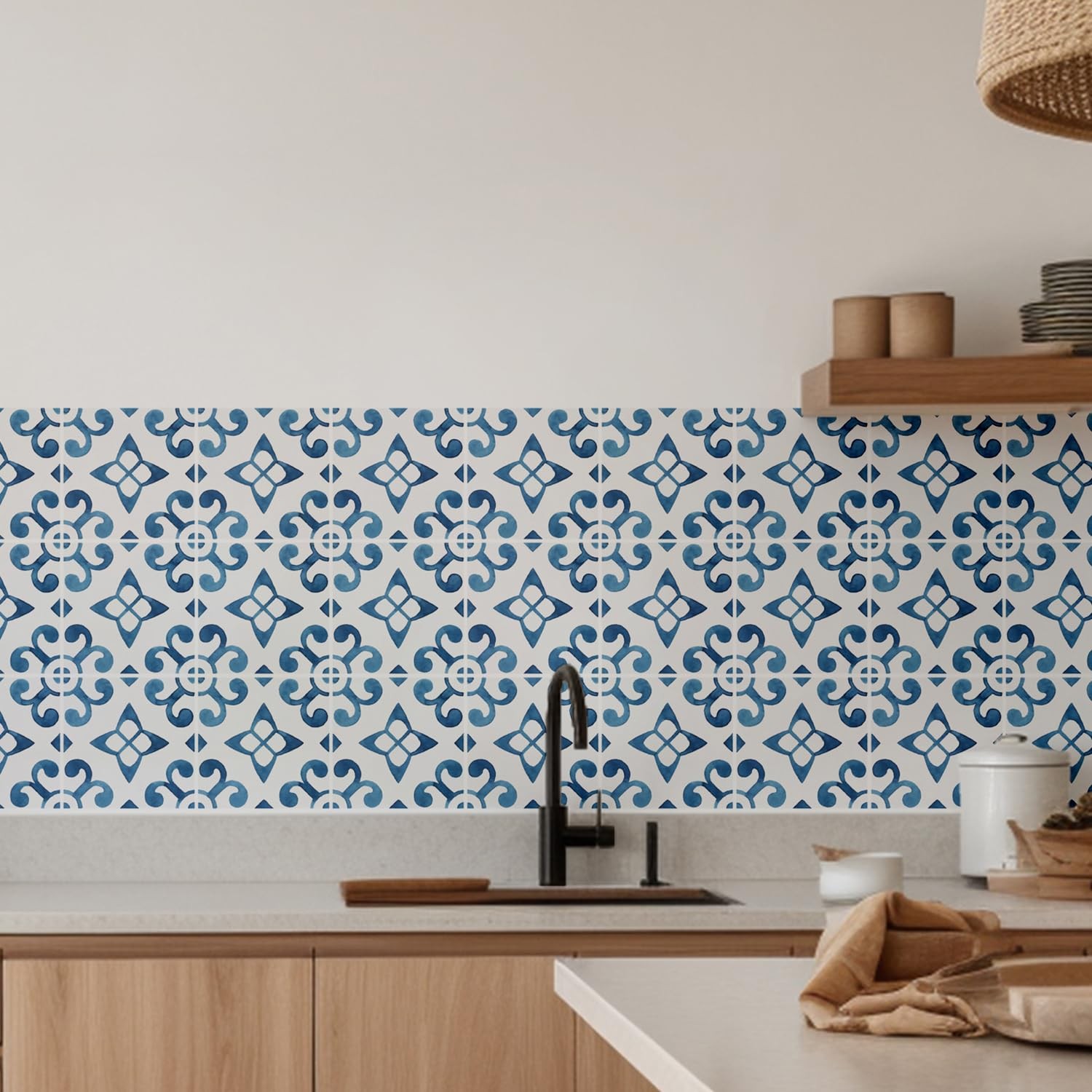 16 Pack, 5.9 Inch Tile Decals, Artisan Blue and White Peel and Stick Vinyl fo…