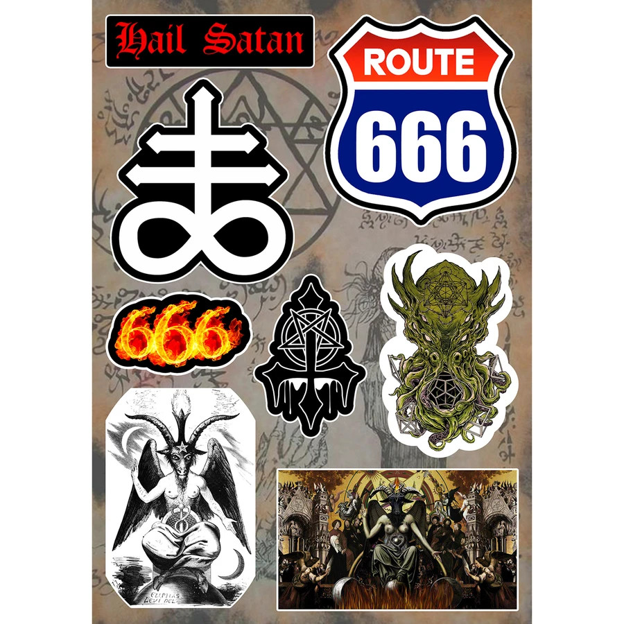 Occult Symbols Sticker Pack Satanic Leviathan Cross Baphomet Pentagrams 666