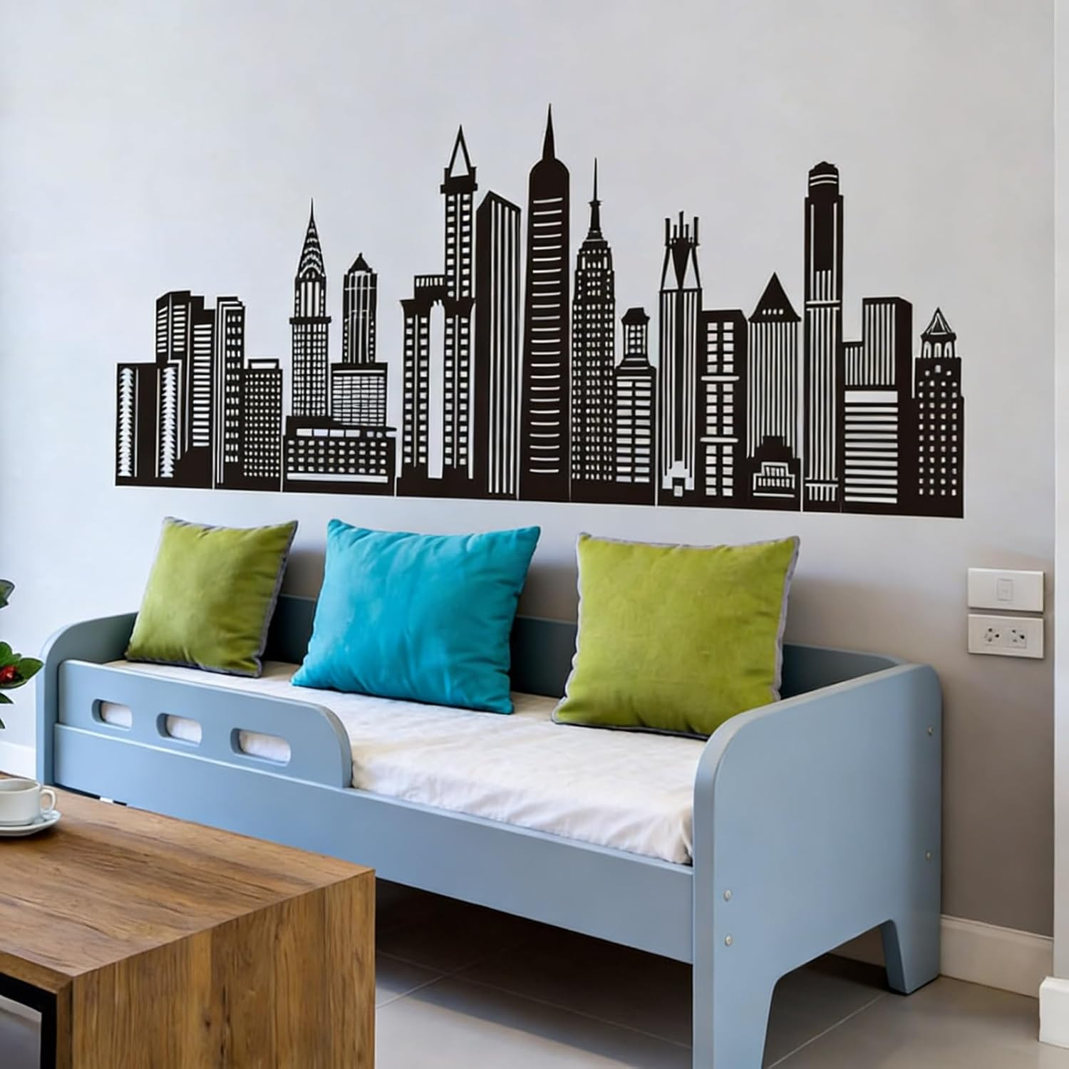 Black City Skyline Wall Stickers – City Building Silhouette Wall Decals – Boys N