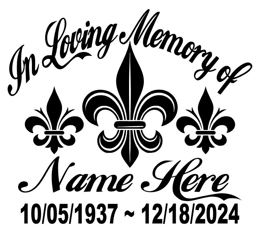 In Loving Memory Decal Triple Fleur‑de‑Lis Faith Symbol | Window Vinyl Sticker