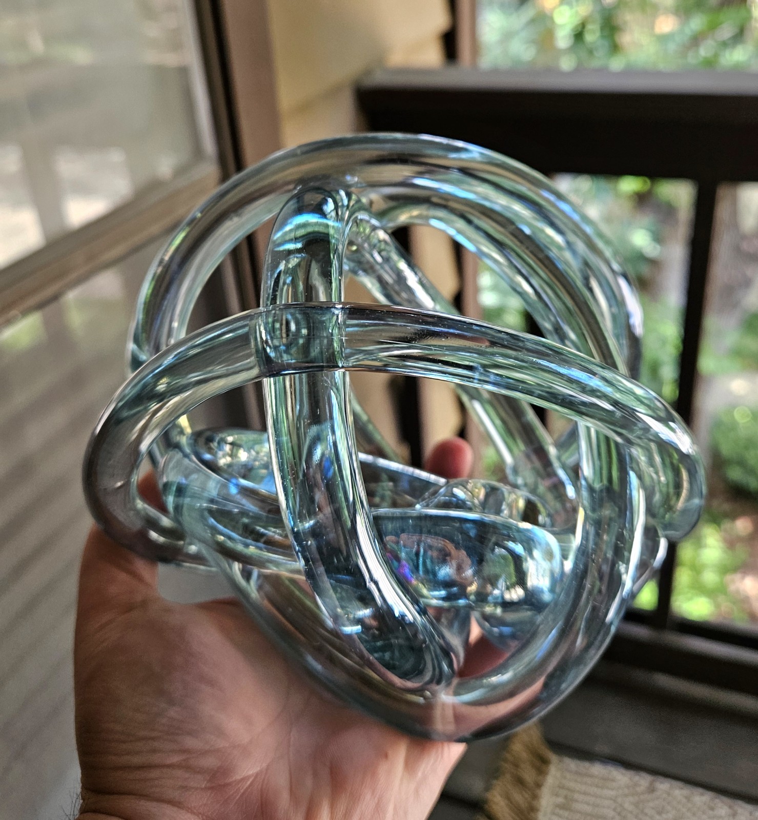 Large Contemporary Glass and Metal Sculpture Orb Home Decor