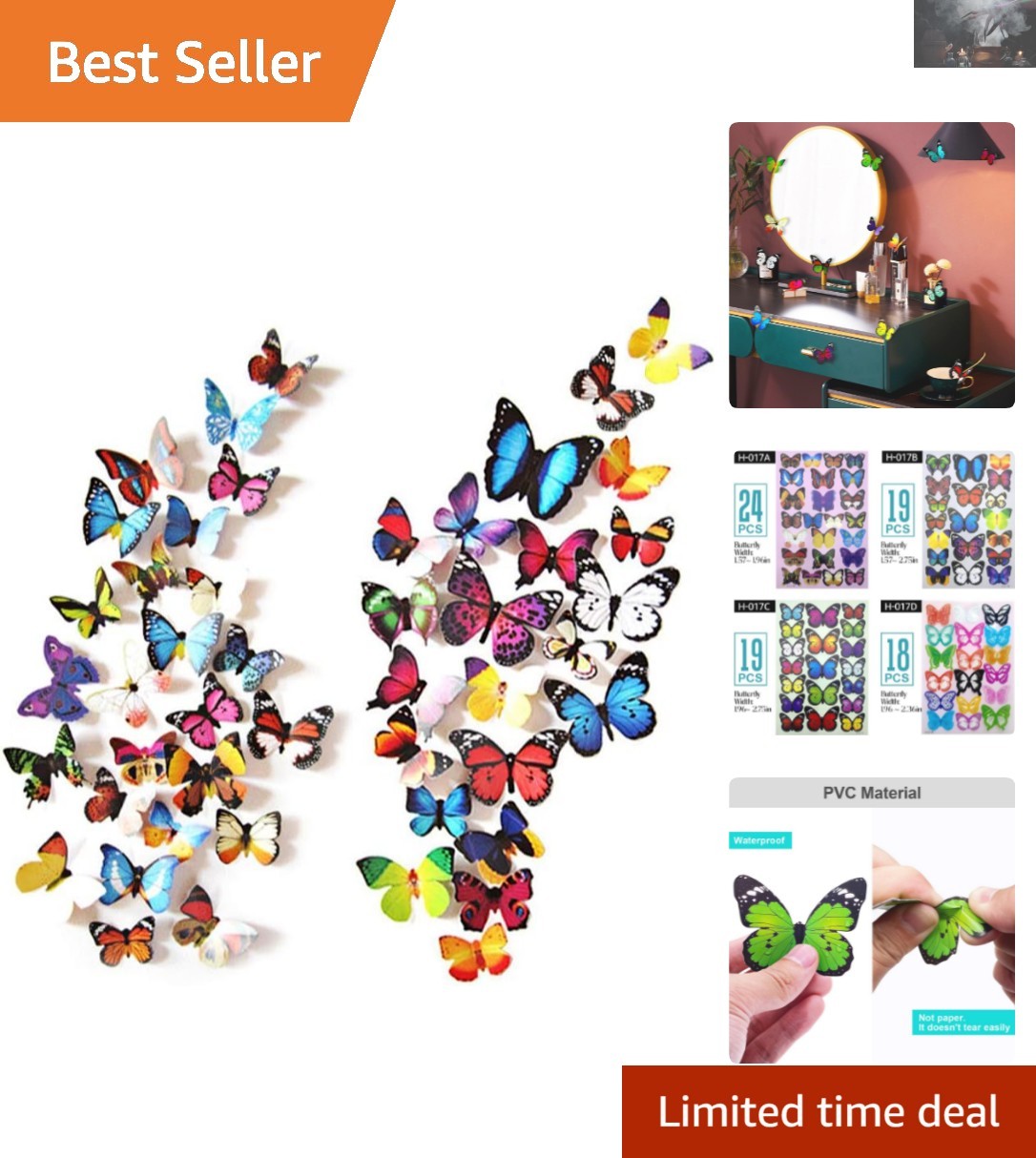 Vibrant 80Pcs Butterfly Wall Decals – Removable, Waterproof, and Reusable Art