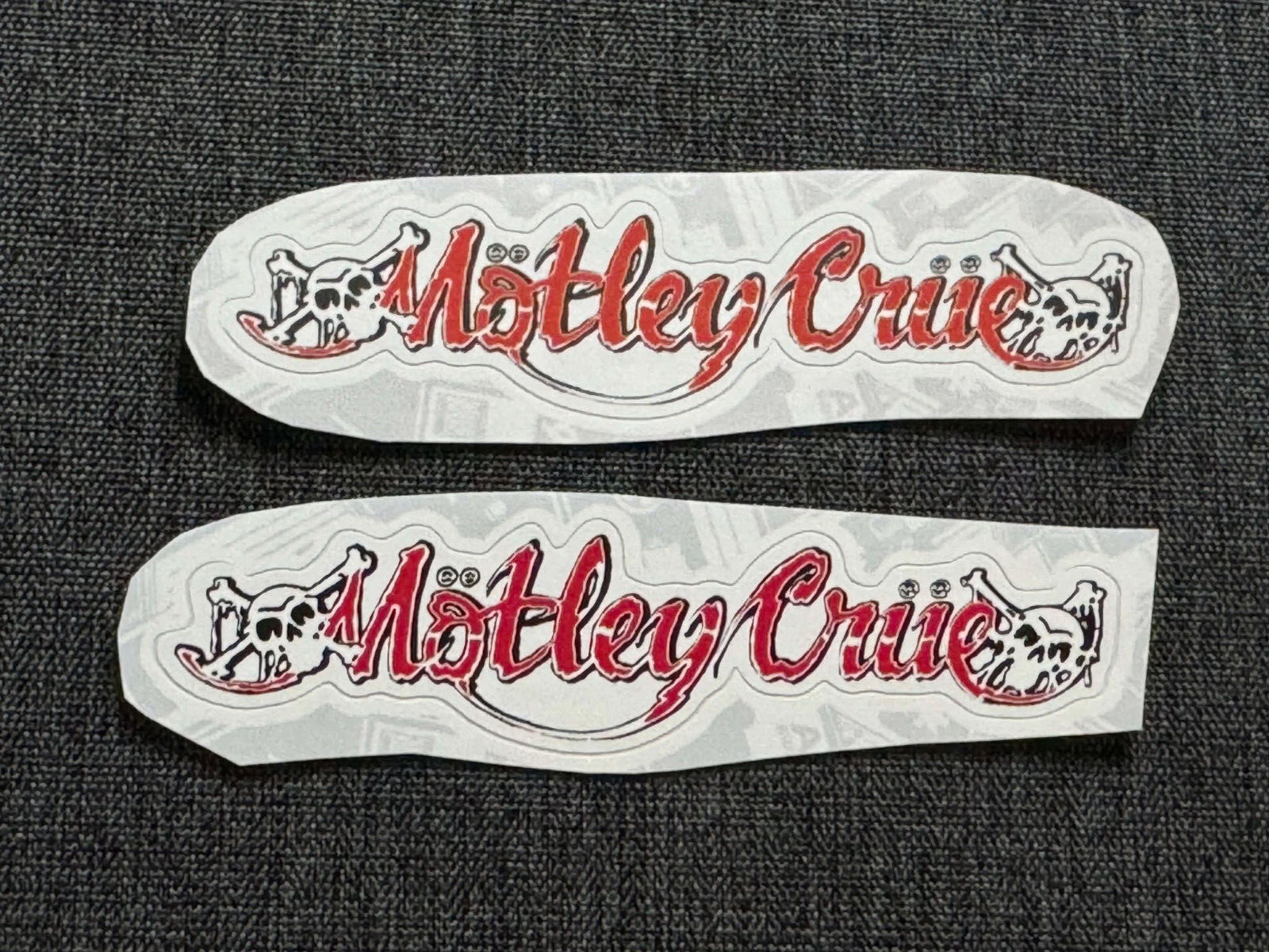 Lot of 2 MOTLEY CRUE 7/8" x 4" Band Logo STICKERS Black Red FAST! FREE SHIP!