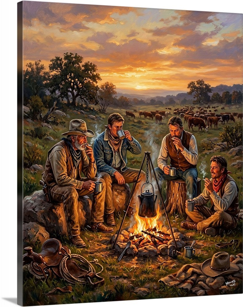 Lonesome Dove Cattle Drive Here Driving To Montana Evening Coffee Canvas Wrap