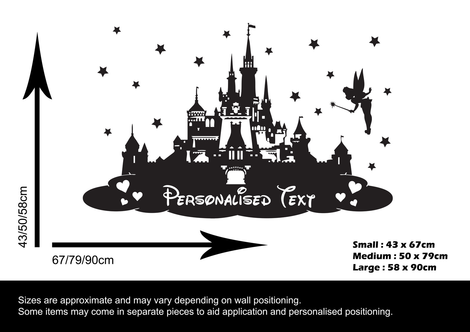PERSONALISED PRINCESS CASTLE DISNEY WALL STICKER CHILDREN'S BEDROOM FANTASY