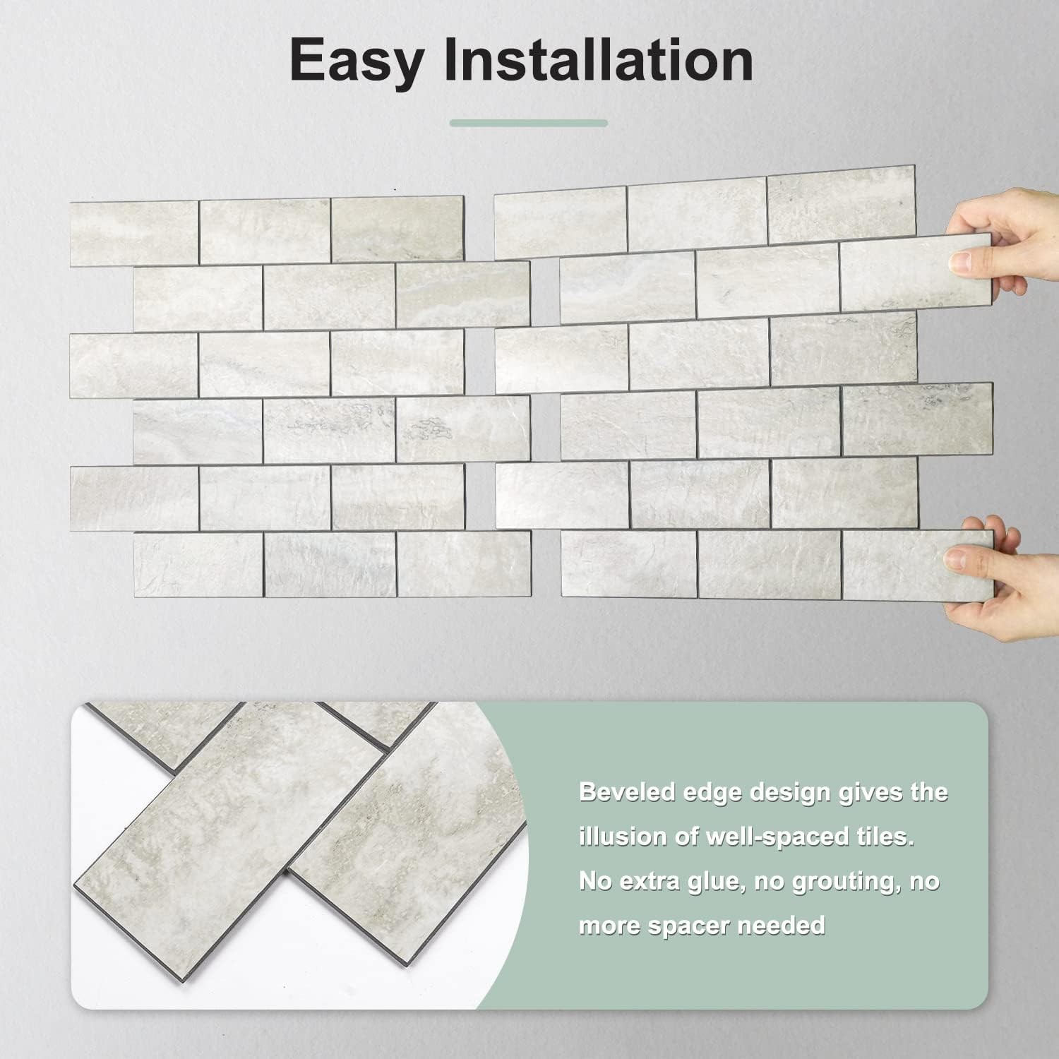 STICKGOO 10-Sheet Subway Tile 11.58×11.35×0.16 inch, Beige Mixed Light Grey