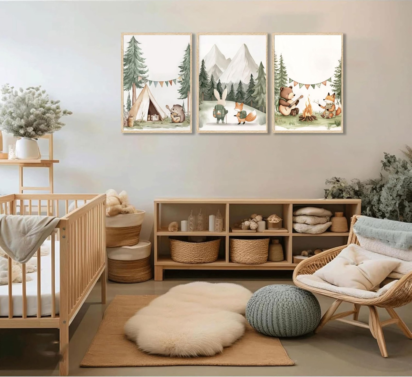 3Pcs Woodland Animal Nursery Wall Art Safari Animal Camping Canvas Painting F…
