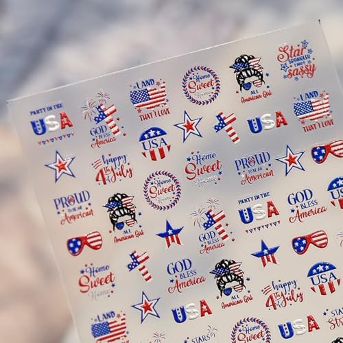 4th of July Nail Stickers 5D Embossed American Flag Star