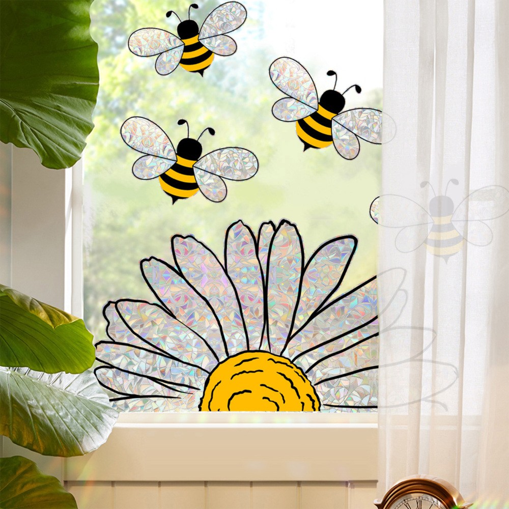 5X Summer Bee Sunflower Window Stickers 2-Side Glass Decals Shiny Window Clings