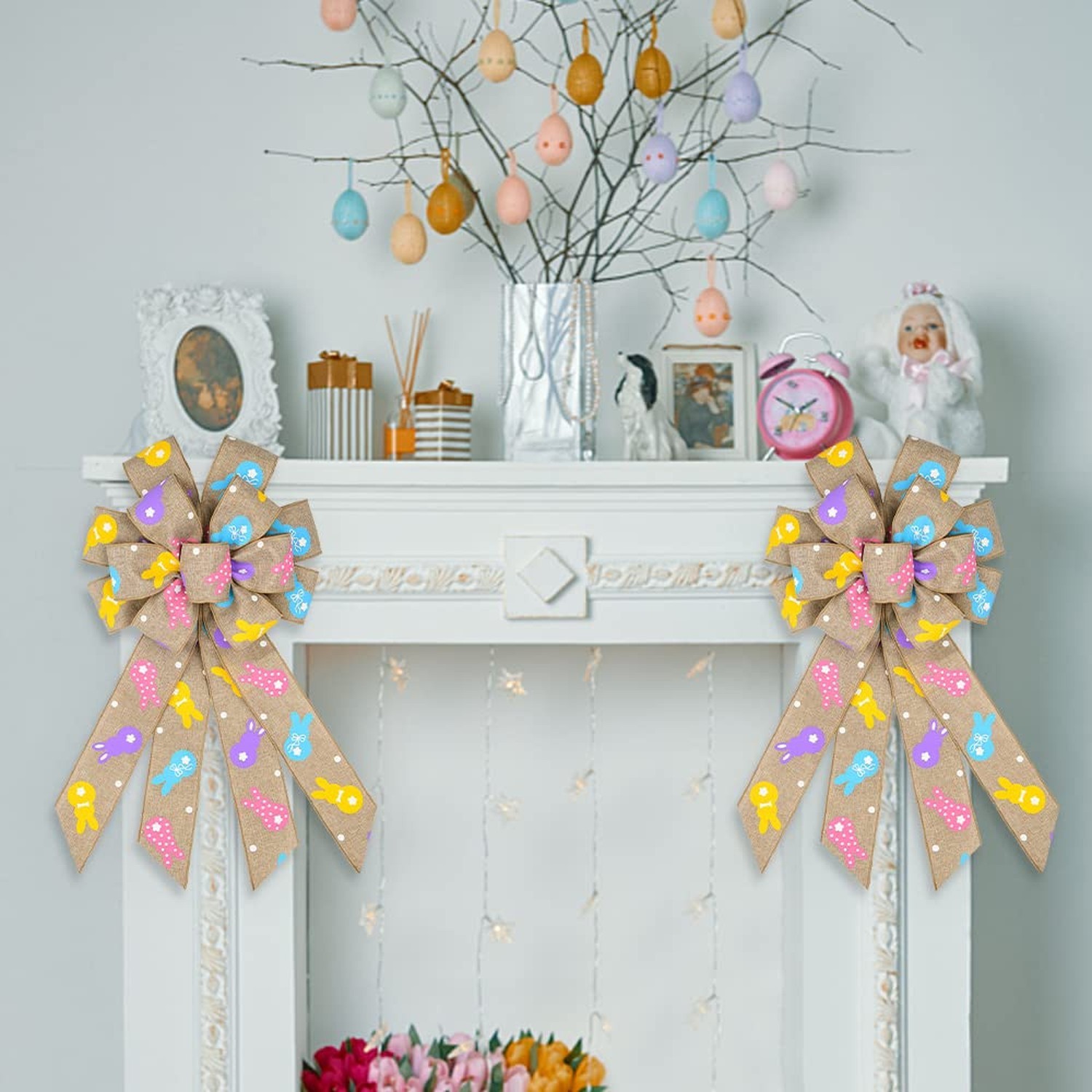 Easter Wreath Bows, Brown Easter Rabbits Pattern Burlap Bows for Wreaths – Ea…