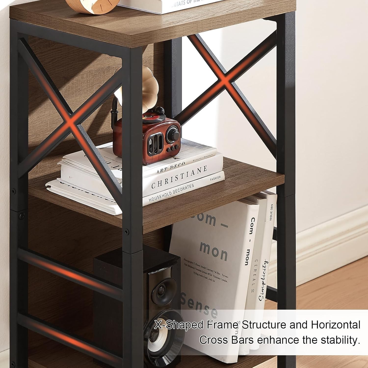 Small Bookshelf 3 Tier Industrial Bookcase Rustic Brown Metal Frame Home Storage