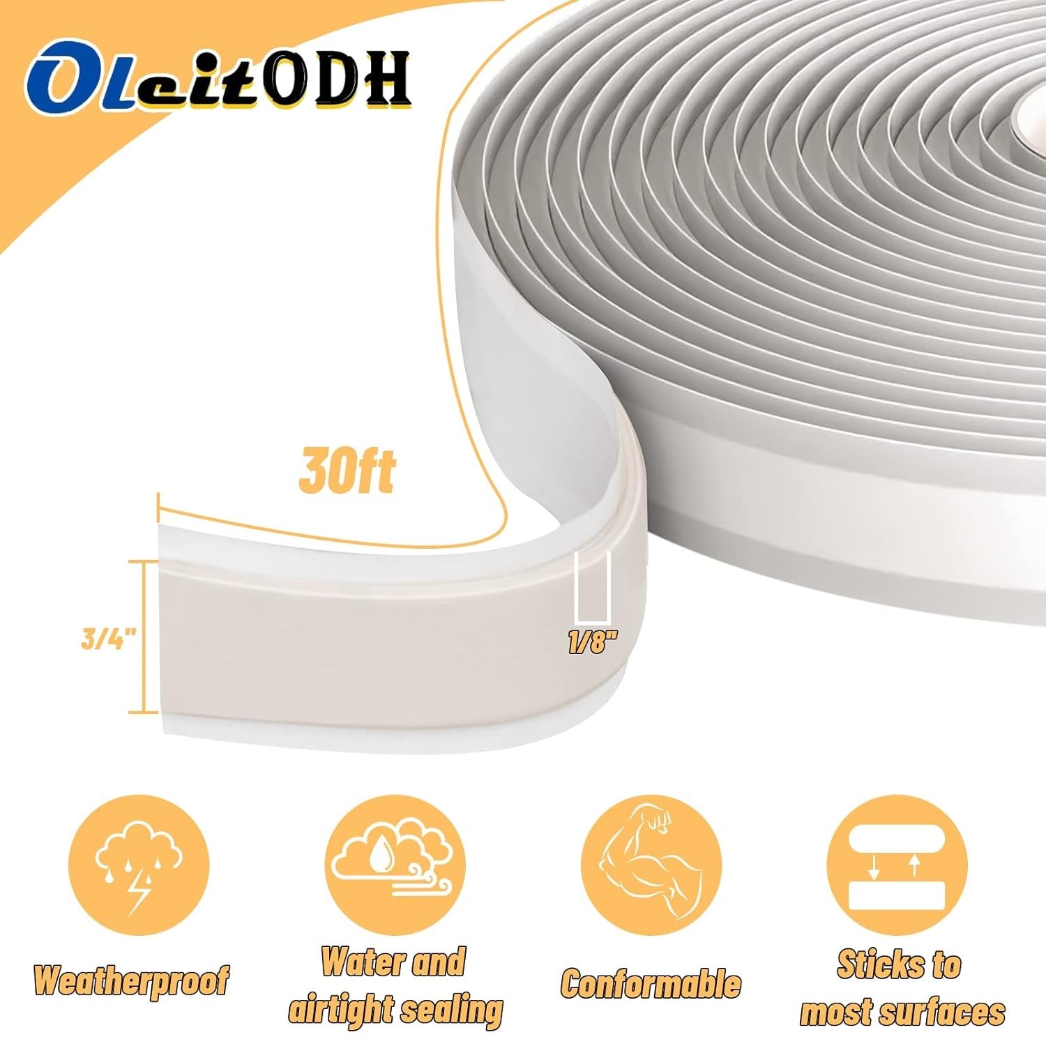 4 Pack Butyl Tape Bulk,1/8 x 3/4 x 30 ft, White Butyl Sealant Tape, Butyl Rub…
