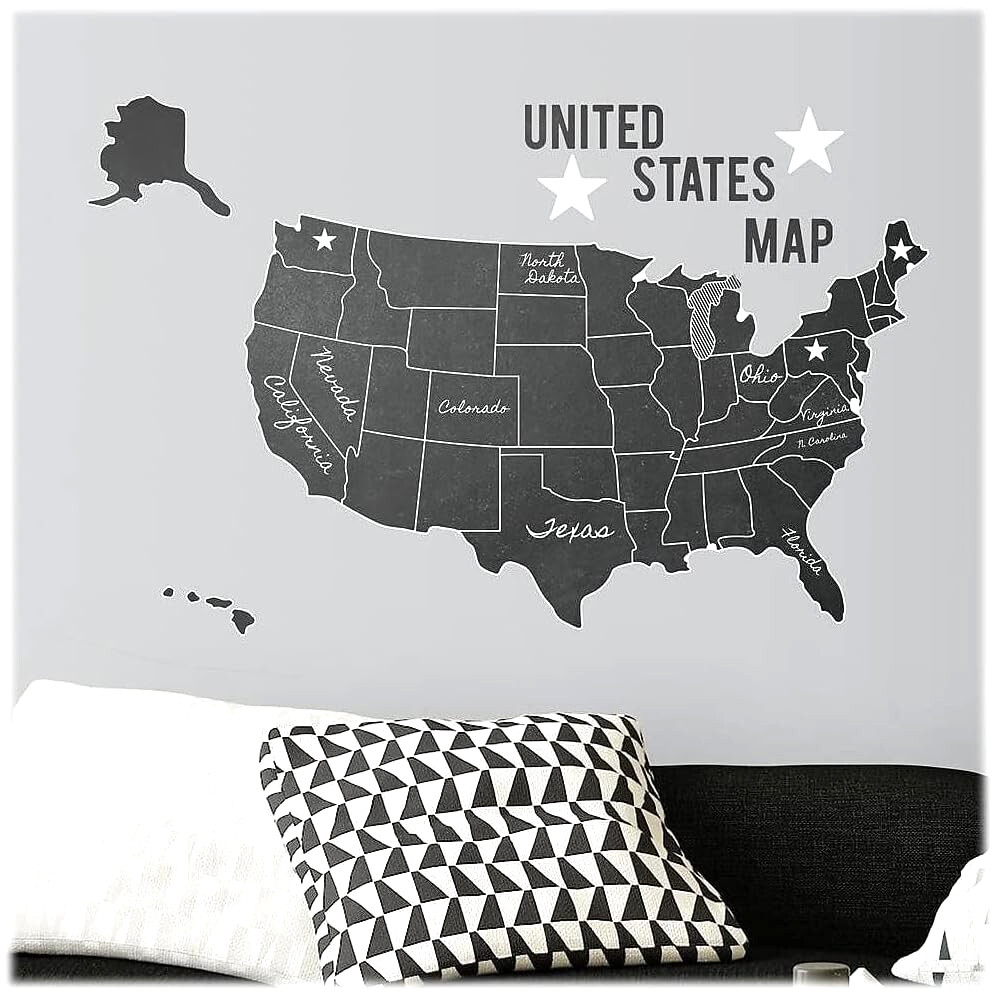 RoomMates Giant Wall Decals United States Map Chalk Board w/ Chalk Peel & Stick