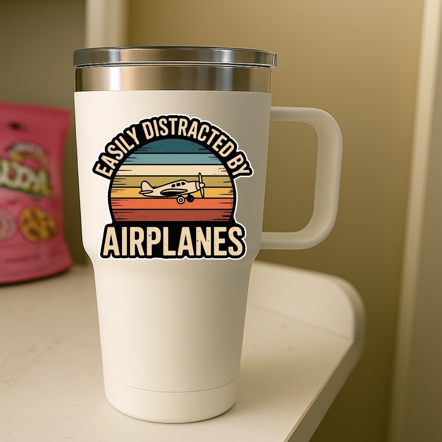4PCS Easily Distracted by Airplanes Stickers – Funny Aviation Vinyl Decals